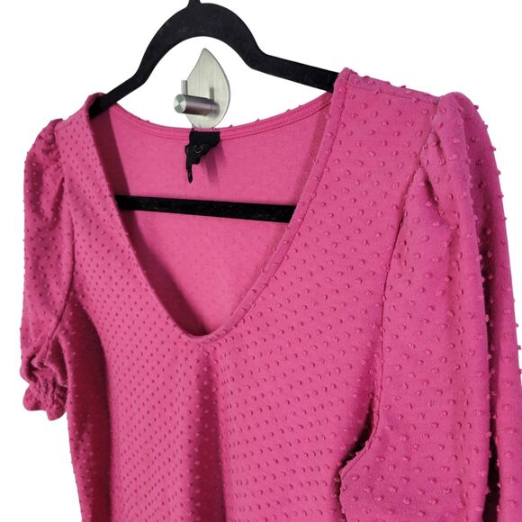 W5 Womens Sz M Pink Solid Short Sleeve Textured Puff Sleeves Blouse - Picture 3 of 12